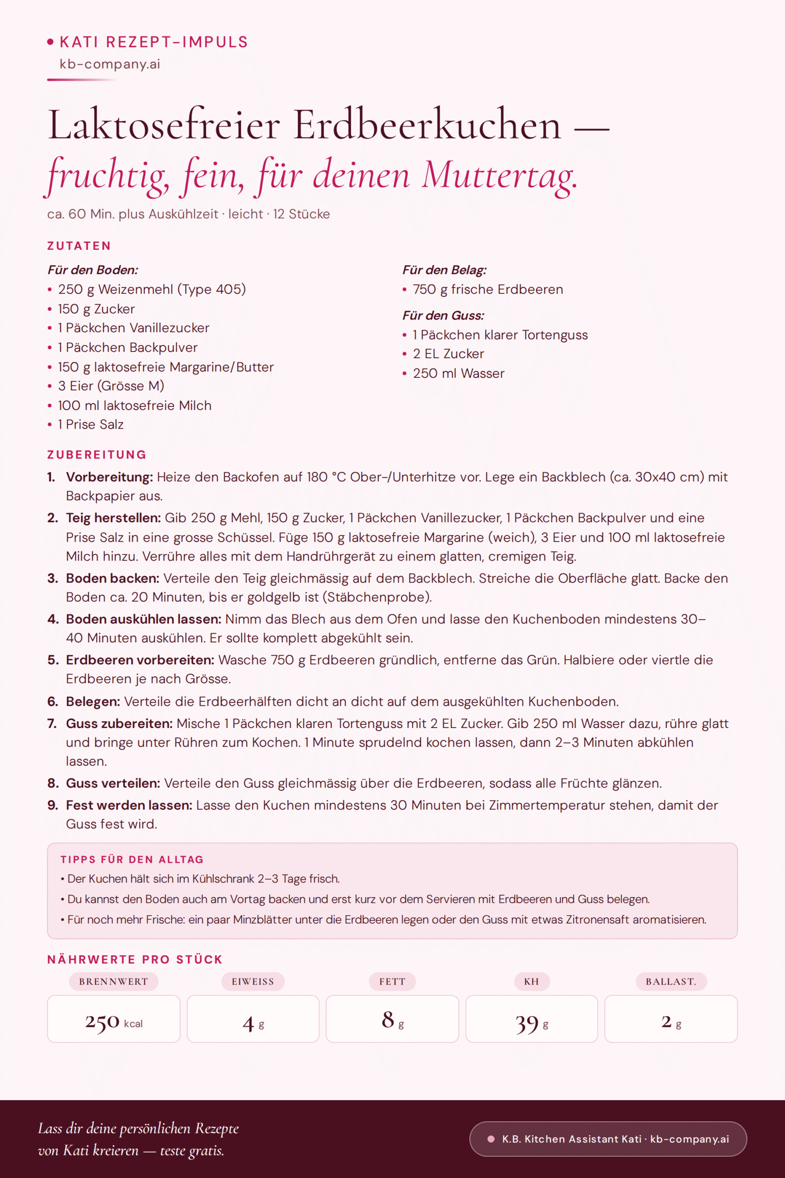 laktosefreier Erdbeerkuchen