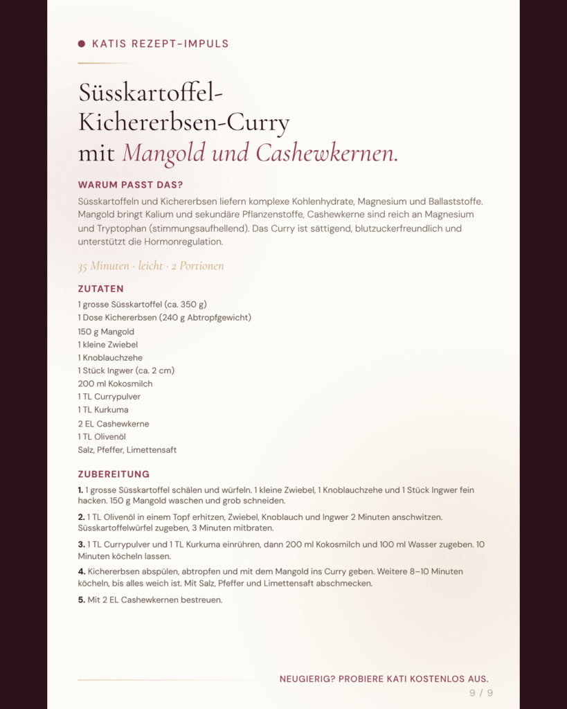 Lutealphase Rezept: Süsskartoffel-Kichererbsen-Curry