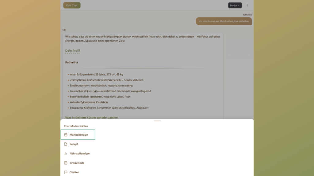Modus: Kati Chat – Essensplan wird erstellt